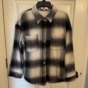 Moodie Gray Black and Cream Flannel Shacket. Size M